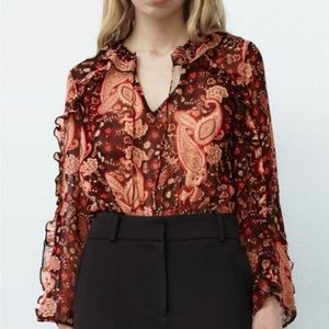 Zara ruffle paisley blouse bodysuit size M